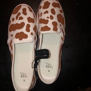 brown and white cow print women shoes